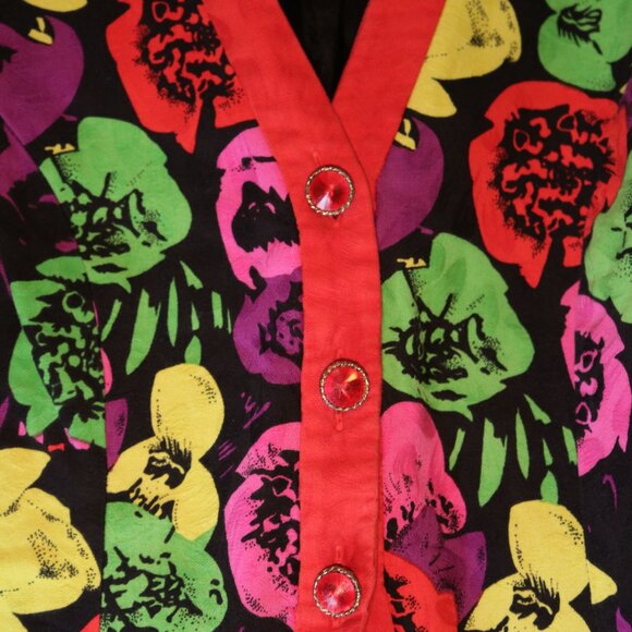 Bright Floral Vintage 80's Neiman Marcus Rimini Jacket and Skirt Bright Floral - Picture 4 of 7